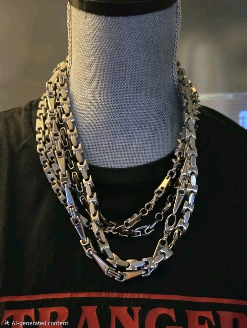 4 pcs Y2K Silver Tone Stainless Steel Necklaces Bikercore Goth Grunge Emo